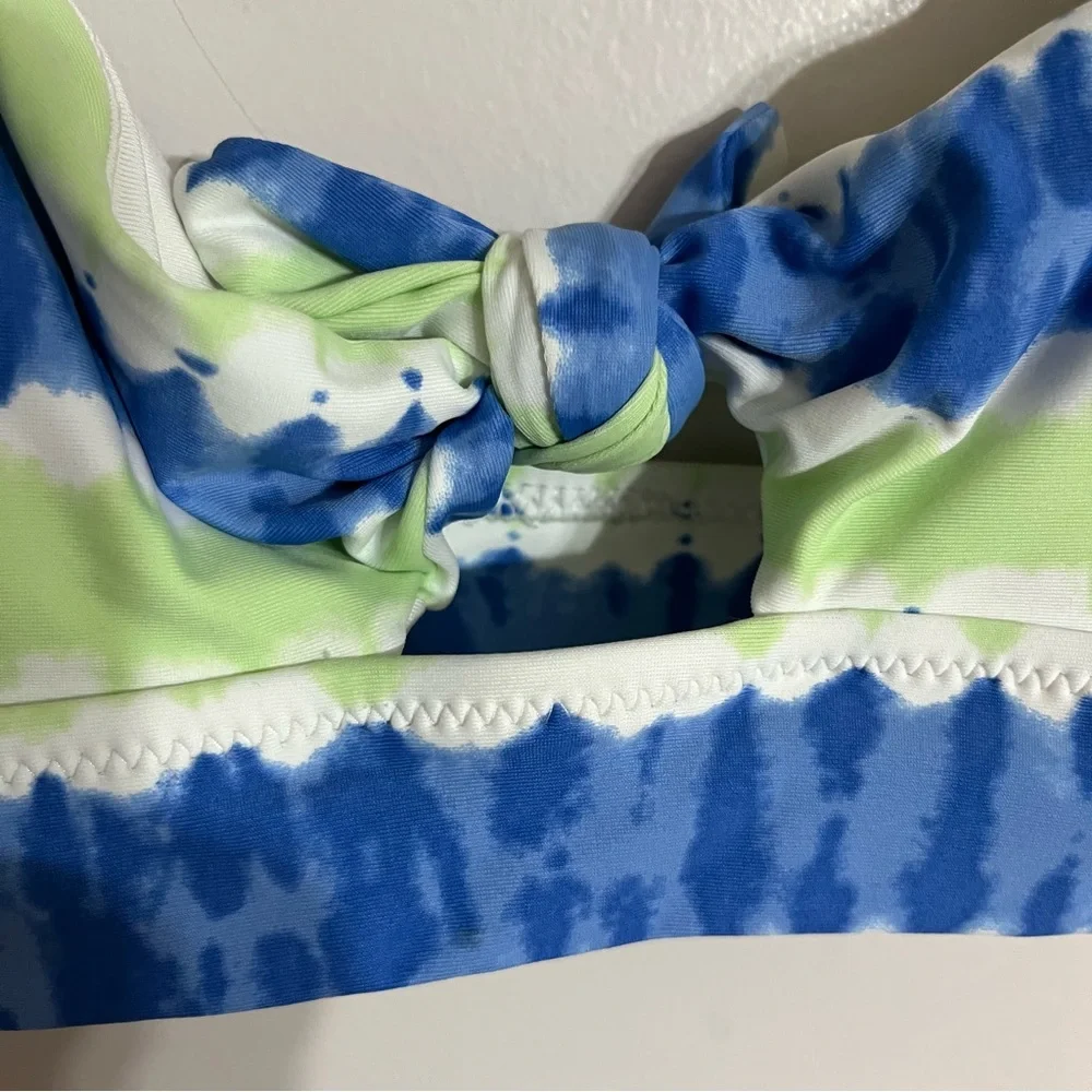 Aerie Blue & Green Striped Scoop Bikini‎ Top Size Small Tie Front Beach Summer